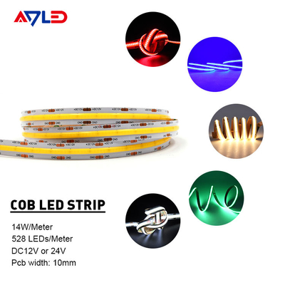 12V 24V डॉटलेस COB LED स्ट्रिप लाइट फ्लेक्सिबल चिप ऑन बोर्ड Dimmable 10mm